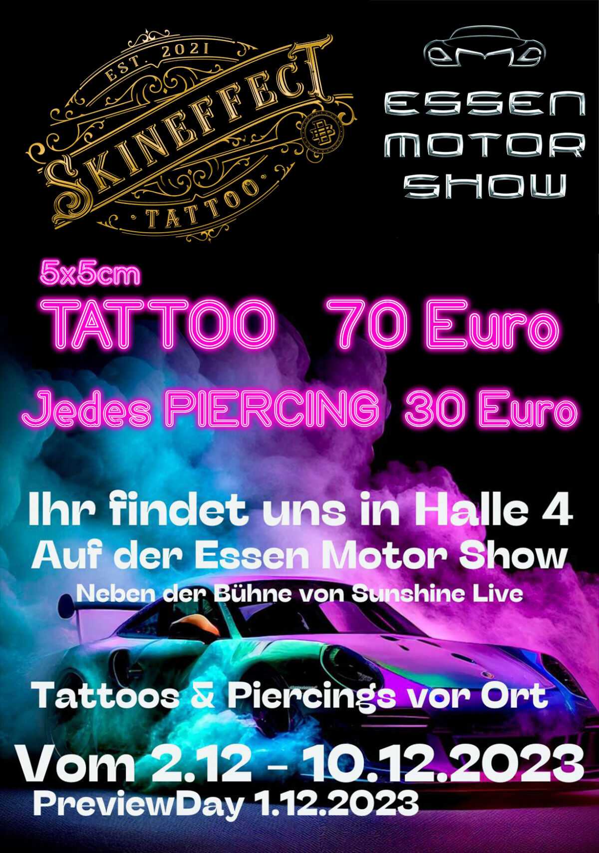 TATTOOS & PIERCINGS Live on site at EMS 2023